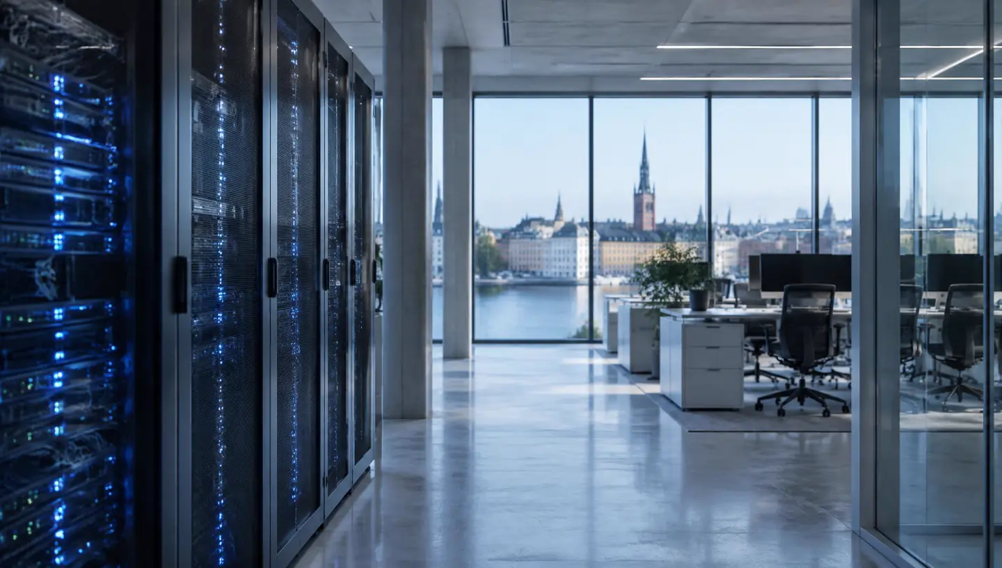 Serverhall och kontorsmiljö i Stockholm